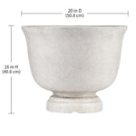 Gypsum urn planter on white background with dimensions labeled 20 in diameter and 16 in height