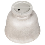 Underside view of a textured light-gray gypsum urn planter showing base and drain detail