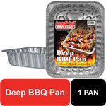 handi-foil bbq king deep bbq aluminum pan with product label, single foil pan shown