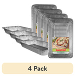 Four Handi-Foil aluminum giant pasta pans arranged in staggered view with a label showing prepared pasta