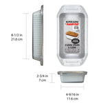 Handi-Foil Super King loaf pan set showing top, side and end profile with printed dimensions