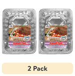Two Handi-Foil medium aluminum roaster pans shown side-by-side with product labels and a '2 Pack' banner