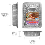 Handi-Foil medium roaster pan shown with dimensional illustrations and measurements from multiple side and top views
