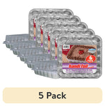 Stacked foil square cake pans with clear plastic lids and a Handi-Foil label showing a frosted cake