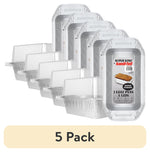 Five stacked Handi-Foil Super King aluminum loaf pans with clear plastic lids and '5 Pack' label