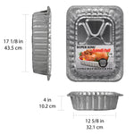 Three-view product diagram of a Handi-Foil Super King extra deep aluminum roaster pan with dimensions