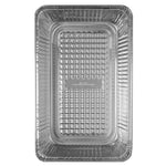 Top-down view of an empty extra-deep rectangular aluminum foil pan showing textured interior