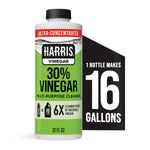 Front-facing bottle of Harris 30% vinegar ultra-concentrated multi-purpose cleaner with a graphic stating 1 bottle makes 16 gallons