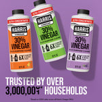Three Harris 30% vinegar bottles in different scents including lavender shown on a purple backdrop