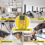 Collage lifestyle graphic with Harris Famous Roach Tablets box centered and labels for home, office, warehouse and garage.