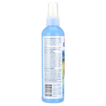 Rear view of a tall blue Hartz spray bottle showing the product information panel and barcode on white background