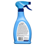 Rear view of blue Hartz UltraGuard Plus spray bottle showing precautionary statement label and barcode