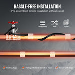 Illustration of heating cable wrapped and fixed to copper pipe showing installation methods and clips