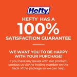 Orange satisfaction guarantee graphic with Hefty logo and bold "100%" text and supporting copy