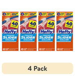 Four boxed Hefty Freezer Slider Gallon packages arranged side-by-side with '40 count' badge and value pack banner.