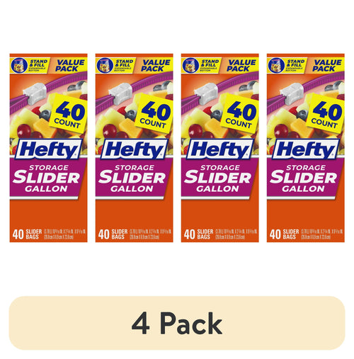 Four Hefty Slider Gallon value pack box fronts showing 40 count label and colorful produce image