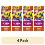 Four Hefty Slider Quart box fronts in a row showing 25 count branding and colorful fruit graphics on white background.