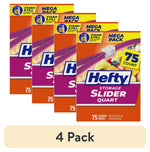 Four Hefty Slider Quart Mega Pack boxes with 75 count label arranged together on a white background.