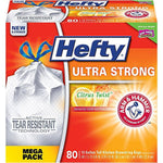Hefty Ultra Strong citrus twist 80-count mega pack box with Arm & Hammer logo and tear resistant bag image