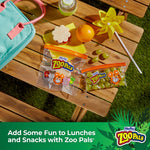 Two Hefty Zoo Pals press-to-close bags on a picnic table with sandwich and grapes