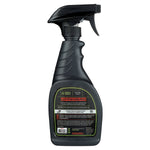 Rear view of a black Hero Clean odor eliminator spray bottle showing product label and instructions panel
