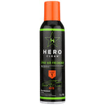 Hero Clean black spray air freshener with orange cap and green trim labeled scent 1 for auto use