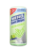 Studio-style product photo of a HERO Scent Stripes Fresh Citrus roll with label