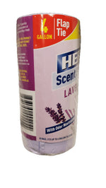 Angled photo of a Hero Scent Stripes lavender roll showing partial front label, barcode and purple lavender illustration