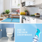 Collage of home interior scenes and a Febreze Air bottle with text “USE TO FRESHEN EVERYWHERE”