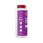 Side view of a Hoover Carpet & Room Refresh Powder bottle showing vacuum-safe icons and purple label