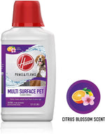 Hoover multi-surface pet cleaner bottle with purple label and citrus blossom scent icon