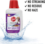 Hoover Paws & Claws multi-surface pet cleaner bottle with splash graphic and callouts