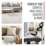 Collage showing carpet, couch and upholstery with text 'Perfect for: Carpets, Area Rugs, Couches & More'