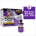 Hot Shot Bedbug & Flea Fogger product box with a single aerosol can in front and callout text stating kills fleas, bed bugs, lice & ticks