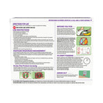 Back of product packaging showing detailed directions, precautions and step-by-step fogging instructions