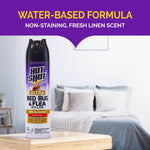 Product lifestyle graphic of Hot Shot Ultra can on bedside table with headline “Water-Based Formula” and product features.