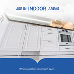 Lifestyle image of a clean white kitchen floor and cabinets with text 'Use in indoor areas' for placement guidance