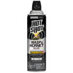Front view of a Hot Shot Wasp & Hornet Killer aerosol can with black-and-gray label and trigger nozzle