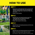 Instruction panel titled How To Use with day-by-day application steps and photos of using a spreader