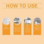'How to Use' four-step illustrated instructions showing nozzle, spraying, waiting, and wiping steps for cleaner