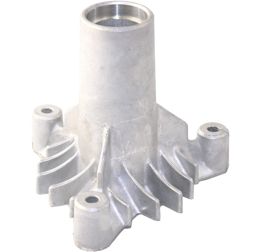 Cast aluminum spindle housing with radial cooling fins and three mounting bosses