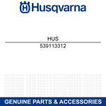 Husqvarna logo above part number 539113312 and a blue banner reading Genuine Parts & Accessories on white background.