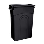 Black Hyper Tough tall rectangular highboy trash can showing molded arch panel detail and top rim handles