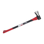 Full-length Hyper Tough log splitter axe with red and black double-injection fiberglass handle on white background
