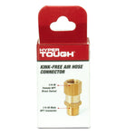Front of Hyper Tough box showing image and callouts for kink-free air hose connector