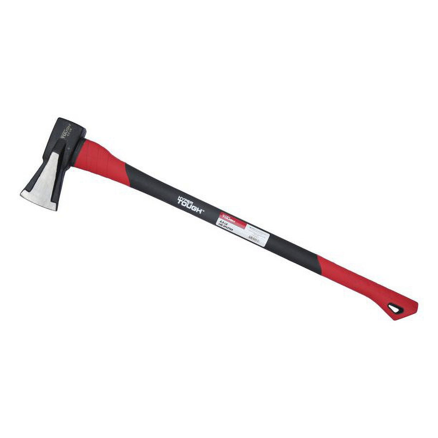 Hyper Tough red and black long-handled log splitter axe angled on white background