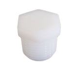 Icon hex-head white nylon threaded pipe plug with visible male threads, top hexagonal shape