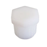 Icon hex-head white nylon threaded pipe plug with visible male threads, top hexagonal shape