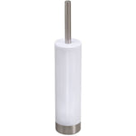 iDesign white cylindrical toilet brush holder with brushed stainless steel handle and base