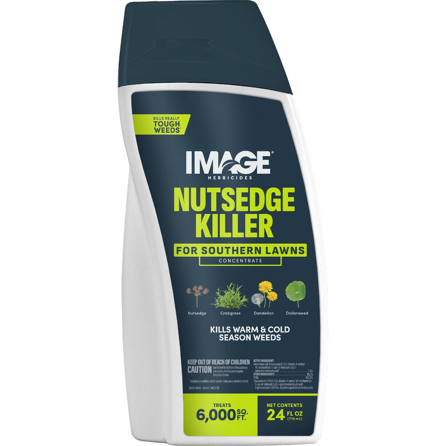 Front product photo of IMAGE Nutsedge Killer concentrate bottle labeled for southern lawns with plant illustrations and 24 fl oz note